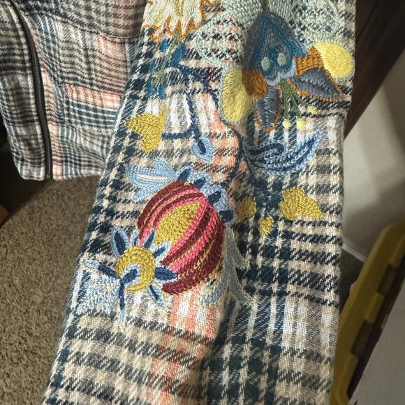 Reversible Boho full zip Jacket Floral Embroidery Plaid Soft Flannel sz S Artsy - Picture 4 of 12